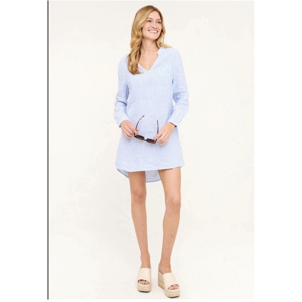 HIHO Bananakeet XS LINEN Popover Shirt Dress Surf Blue Stripe Beach Coastal